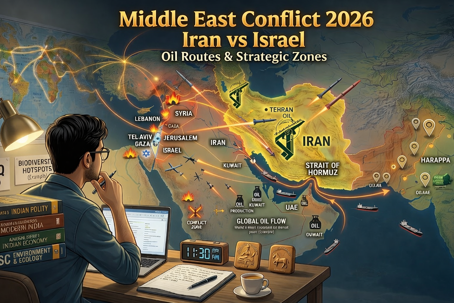 Iran Israel conflict map Strait of Hormuz UPSC