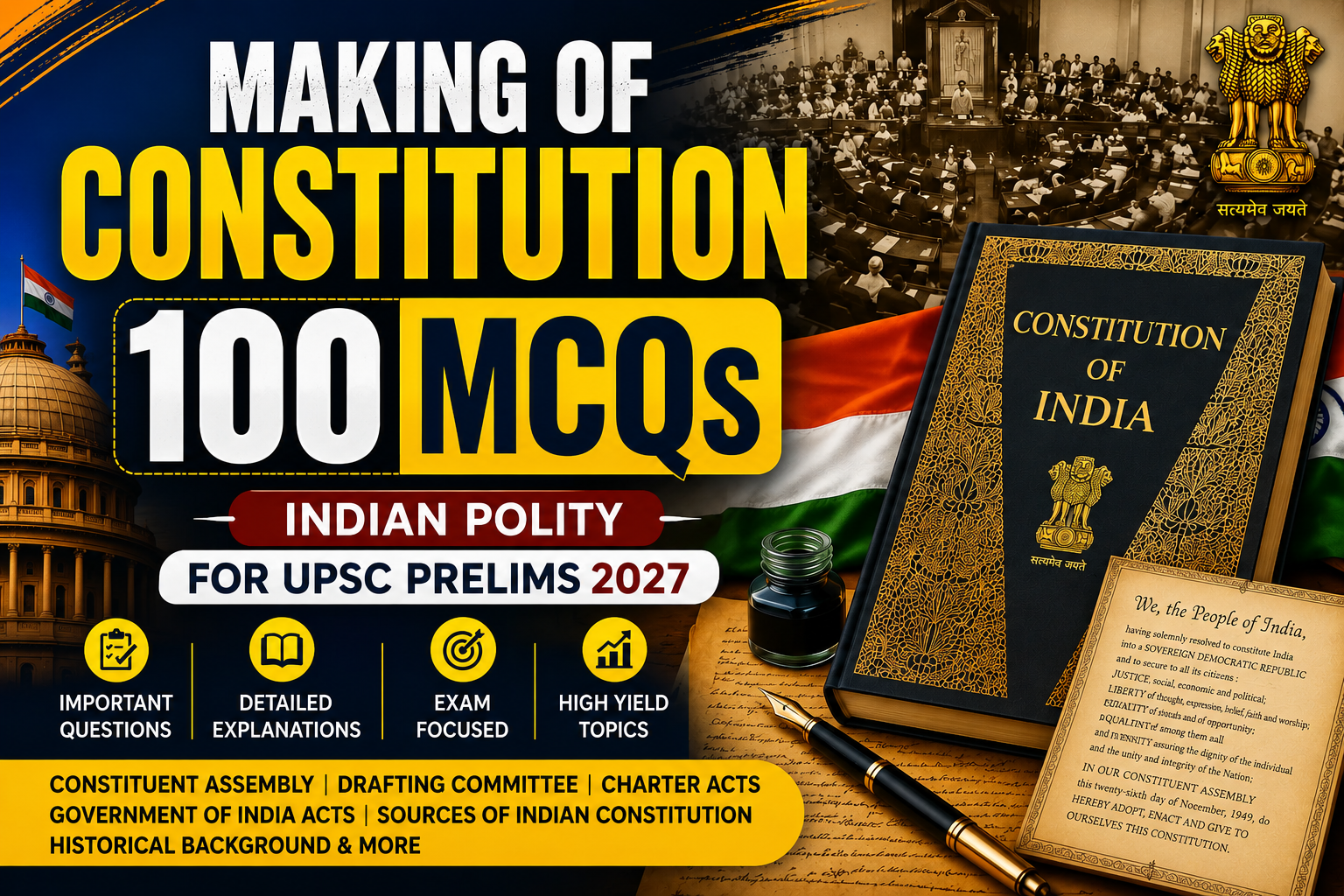 Making of Constitution 100 MCQs for UPSC Prelims 2027: Important Indian Polity Questions