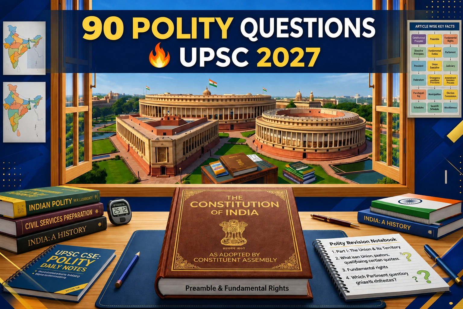 90 Important Polity Questions for UPSC Prelims 2027 (PYQs + Practice MCQs With Answers)