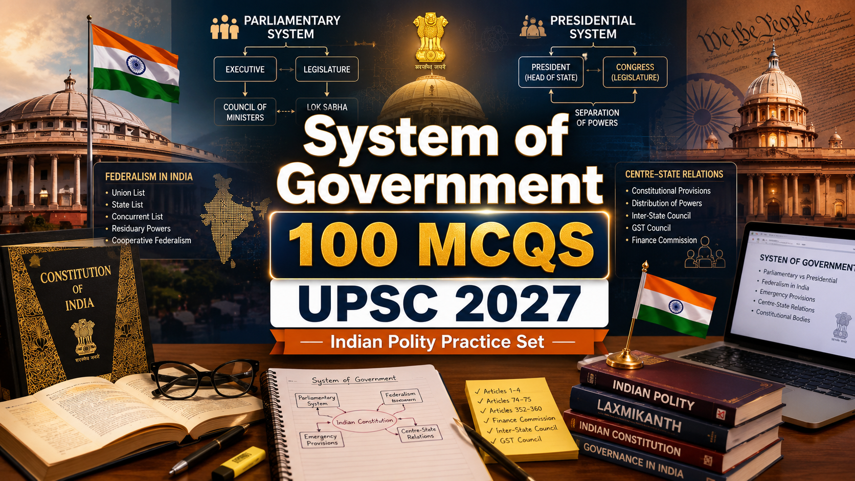 Indian Polity Practice Set: System of Government 100 MCQs UPSC 2027
