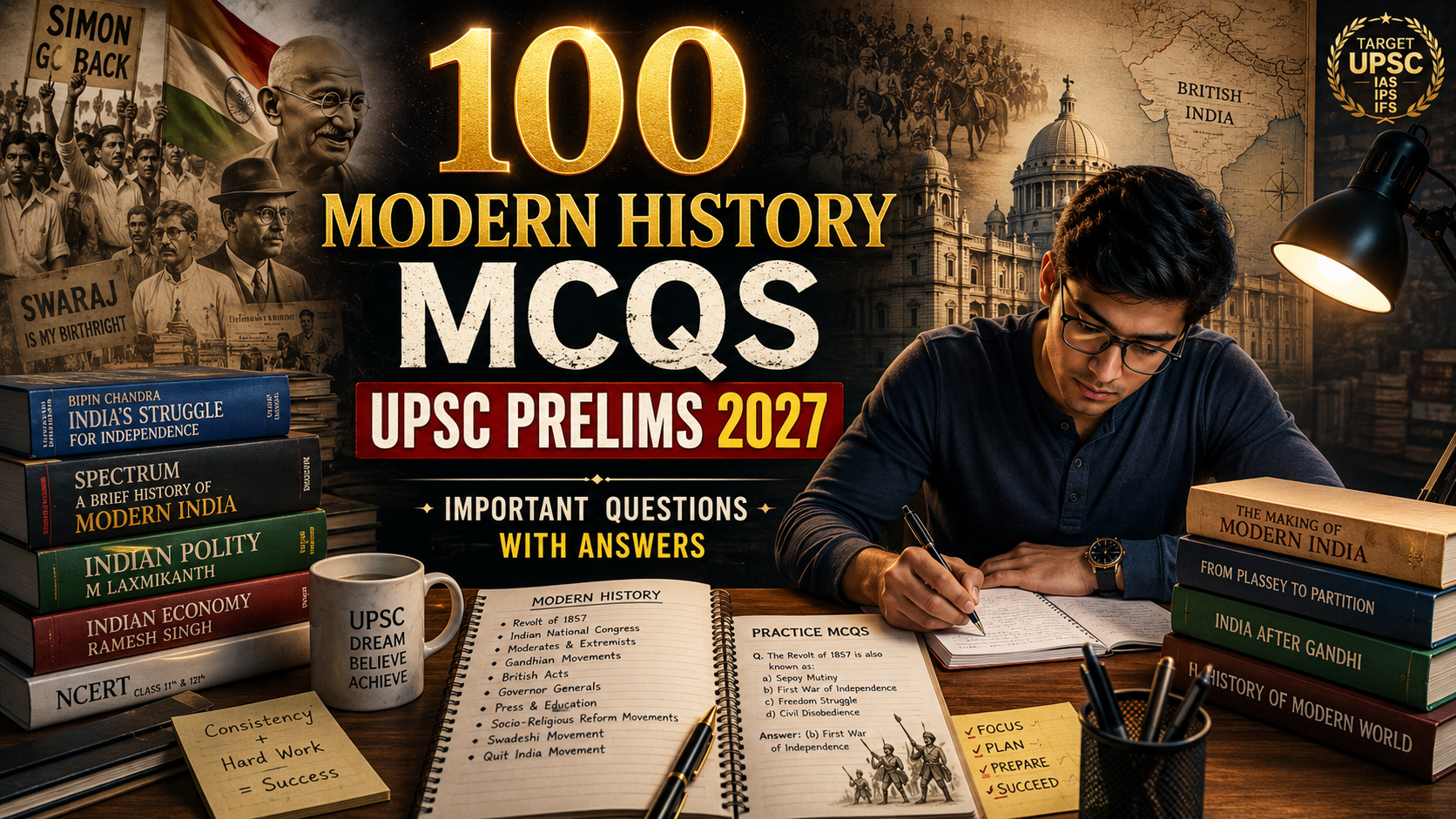 100 Modern History MCQs UPSC Prelims 2027: Important Questions with Answers