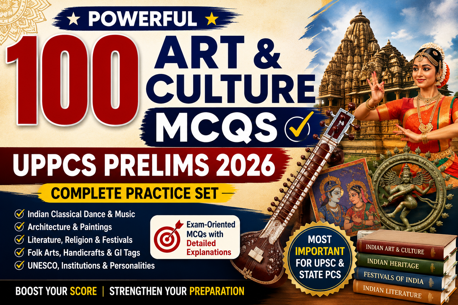 Top 100 Art & Culture MCQs UPPCS Prelims 2026 | Complete Practice Set