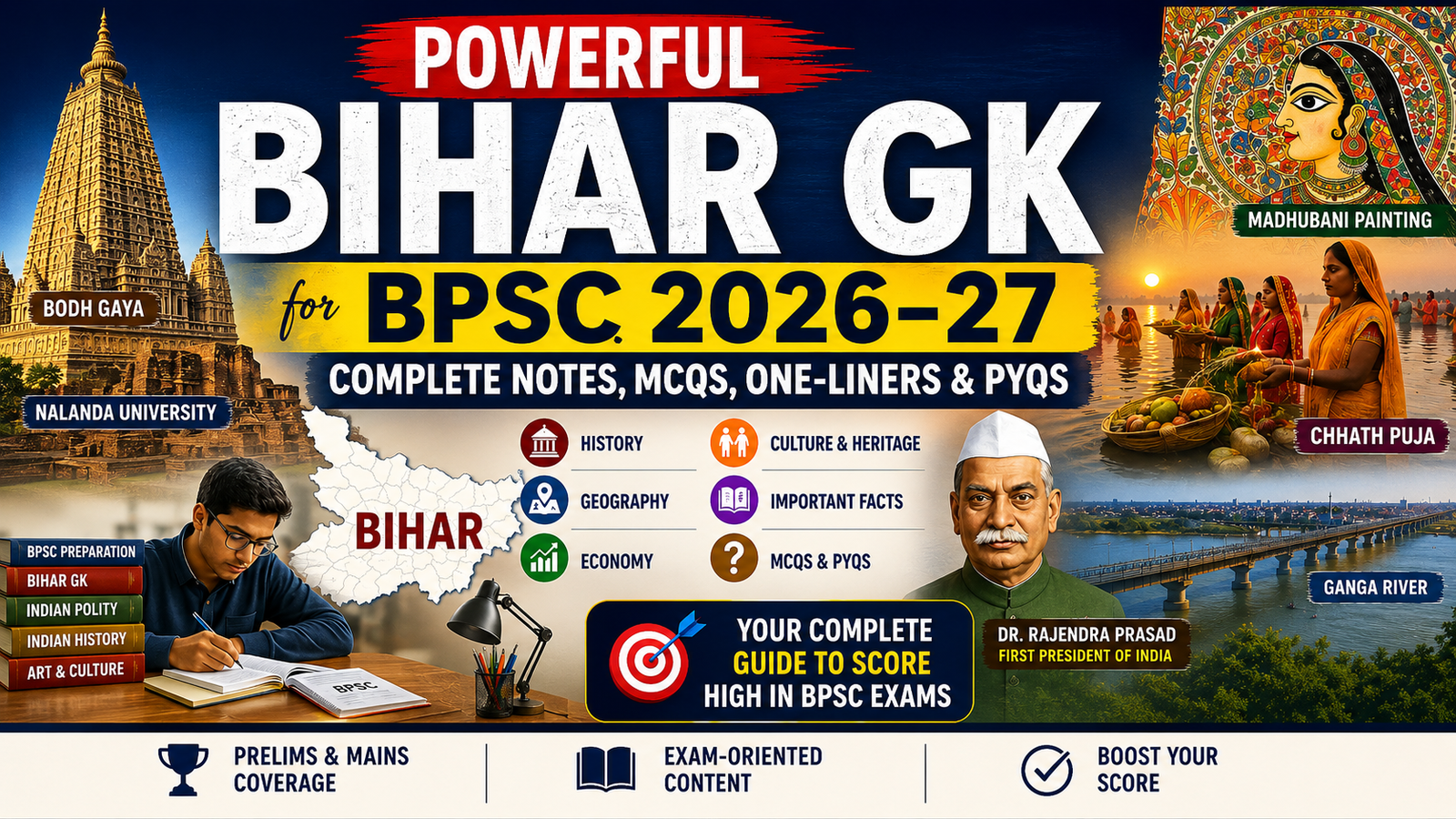 Powerful Bihar GK for BPSC 2026–27: Complete Notes, MCQs, One-Liners & PYQs
