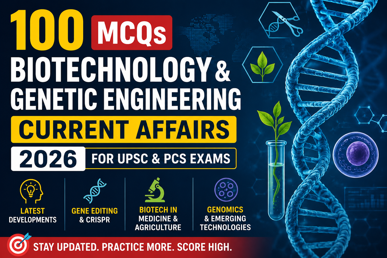 100 Biotechnology & Genetic Engineering Current Affairs MCQs 2026 for UPSC & PCS Exams