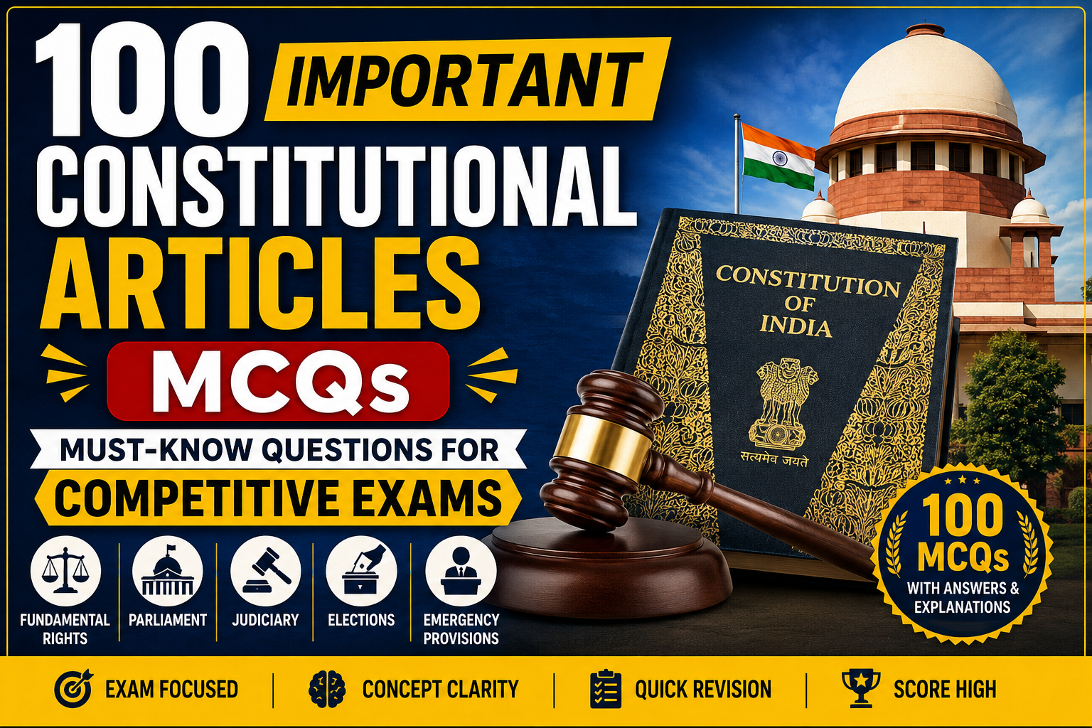 100 Important Constitutional Articles MCQs: Must-Know Questions for Competitive Exams