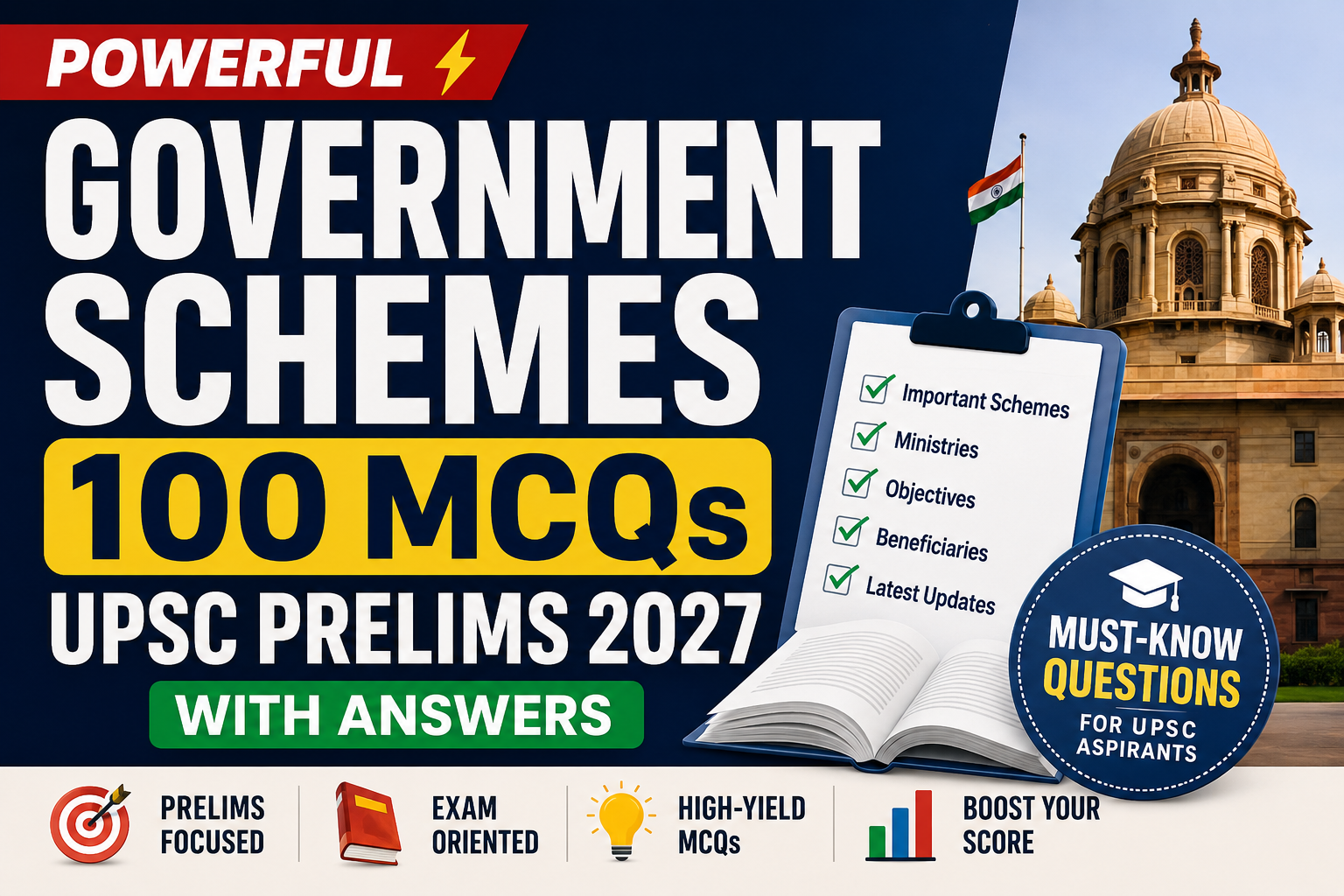 Powerful Government Schemes 100 MCQs UPSC Prelims 2027 with Answers