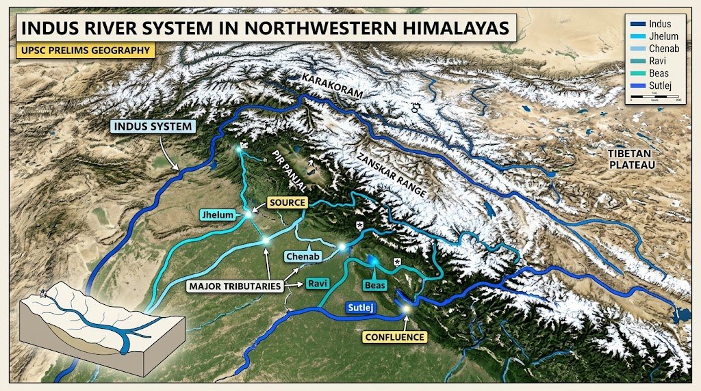 Himalayan Rivers UPSC Prelims 2027: Indus River System and Western Himalayan Rivers